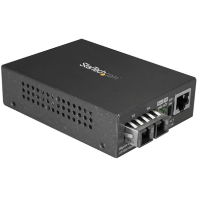 StarTech.com Single Mode SC Fiber Ethernet Media Converter - 1000BASE-LX Gigabit Fiber Optic to Copper Bridge - 10/100/1000 Network 10km - Single mode fiber Ethernet media converter extends & bridges copper networks - 10/100/1000 (Gigabit), 1000BASE-LX, 1310nm, 10km (6.2mi), Unmanaged, SMF, SC, RJ45  