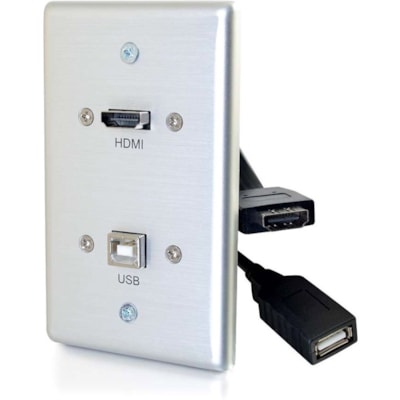 C2G Plaque avant 39874 - 1-gang - Fixation murale - Aluminium brossé - Aluminium, Chlorure de polyvinyle (PVC). - 1 x Port(s) HDMI le Gang Wall Plate - Brushed A luminum