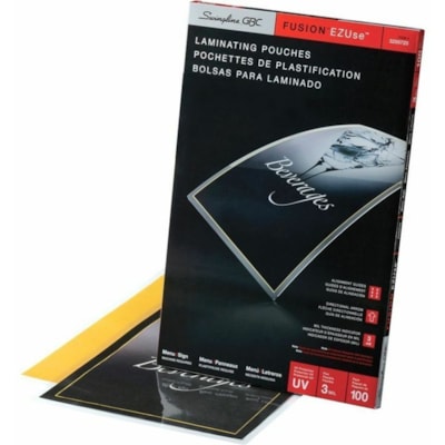GBC EZUse Thermal Laminating Pouches 3Mil Menu Size 11.5" x 17.5" - 100 Pack - Sheet Size Supported: Menu 11.50" (292.10 mm) Width x 17.50" (444.50 mm) Length x 3 mil (0.08 mm) Thickness - for Laminator, Document - UV Resistant, Fade Resistant, Discoloration Resistant, Alignment Guide - 100 / Pack DIRECTIONAL ARROWS & MIL SIZE 