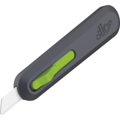 Slice Auto Retract Utility Knife - Ceramic Blade - 0.90" (22.86 mm) Height x 1.40" (35.56 mm) Width x 6.10" (154.94 mm) Length - Retractable, Non-sparking, Non-conductive, Rust-free Blade, Durable, Ambidextrous, Comfortable - Glass-filled Nylon, Stainless Steel, Zirconia, Carbon Steel - Gray, Green  AUTO-RECTRACTABLE 