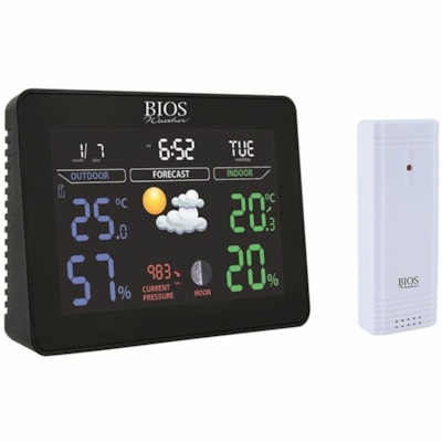 BIOS Weather Colour Weather Station - Digital - Weather Station229.66 ft (70000 mm) - Temperature, Humidity, Atmospheric Pressure, Weather Forecast, Moon Phase - Wireless LAN - Black MEASUES WEATHER CONDITIONS 