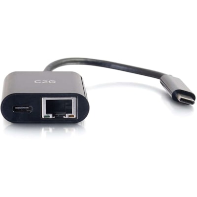 C2G USB C to Ethernet Multiport Adapter - Up to 60W PD - USB Type-C - Black - USB 3.1 Type C - 1 Port(s) - 1 - Twisted Pair - 10/100/1000Base-T - Portable Adapter With Power - Black 