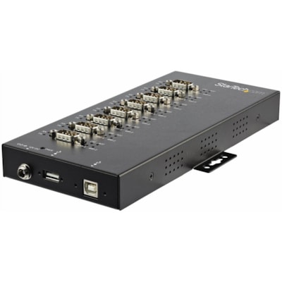 StarTech.com USB to RS232/RS485/RS422 8 Port Serial Hub Adapter - Industrial Metal USB 2.0 to DB9 Serial Converter - Din Rail Mountable - Industrial 8 port serial hub 15kV Level 4 ESD - IP30 rating Metal USB to serial adapter converter w/ each DB9 port set to RS232/RS422/RS485(2wire/4wire) baud rate 5kV Level 4 ESD - IP30 rating Metal USB to serial
