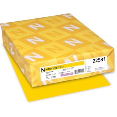 Astrobrights Color Paper - Yellow - Letter - 8 1/2" (215.90 mm) x 11" (279.40 mm) - 24 lb (10886.22 g) Basis Weight - Heavyweight, Acid-free, Lignin-free - Solar Yellow - 500 / Ream ASTROBRIGHTS 500/PK FSC CERT. LASER INKJET COMPAT.
