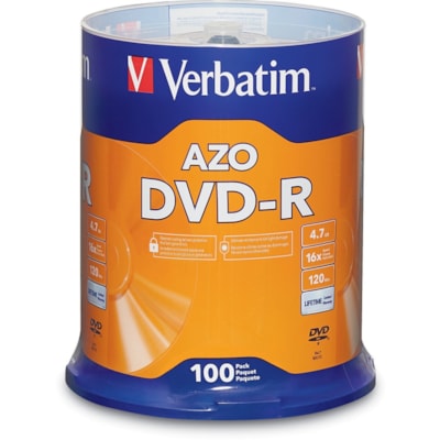 Verbatim 95102 DVD Recordable Media - DVD-R - 16x - 4.70 GB - 100 / Pack - Silver - 120mm - 2 Hour Maximum Recording Time 4.7GB 16X 