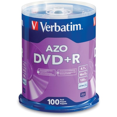 Verbatim 95098 DVD Recordable Media - DVD+R - 16x - 4.70 GB - 100 / Pack - Silver - 120mm - 2 Hour Maximum Recording Time 4.7GB 
