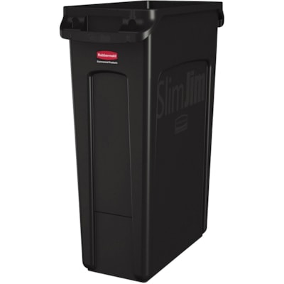 Rubbermaid Commercial Vented Slim Jim 23 Gal Black - 87.06 L Capacity - Vented, Handle, Tear Resistant, Crush Resistant, Jam-free, Durable, Damage Resistant, Easy to Clean, Rust Resistant, Chip Resistant - 30" (762 mm) Height x 11" (279.40 mm) Width - Resin, Plastic - Black - 1 Each 23G WITH VENTING CHANNELS