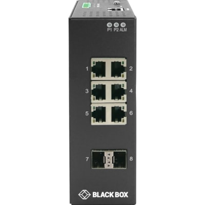 Black Box Industrial Managed Gigabit Ethernet Switch - 6 Ports - Manageable - Gigabit Ethernet - 1000Base-X, 10/100/1000Base-T - 2 Layer Supported - 2 SFP Slots - 10.50 W Power Consumption - Twisted Pair, Optical Fiber - Wall Mountable, DIN Rail Mountable - 1 Year Limited Warranty bit Ethernet (1000-Mbps) Extre me Temperature Manag