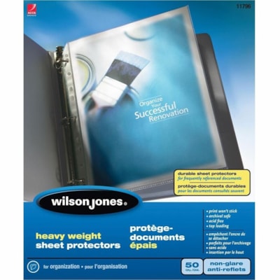 Wilson Jones Heavy Weight Sheet Protectors Non-Glare, 50/box - 1 x Sheet Capacity - For Letter 8 1/2" x 11" Sheet - 11 x Holes - Ring Binder - Top Loading - Clear - Polypropylene - 50 / Box  