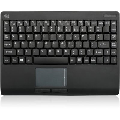 Adesso Wireless Mini Touchpad Keyboard - Wireless Connectivity - RF - 30 ft (9144 mm) - 2.40 GHz - USB Interface - 87 Key(s) - Power Switch, Connect, Right Mouse, Left Mouse, Windows Key Hot Key(s) - English (US) - Computer - TouchPad - Windows - Membrane Keyswitch - AAA Battery Size Supported - Bla  