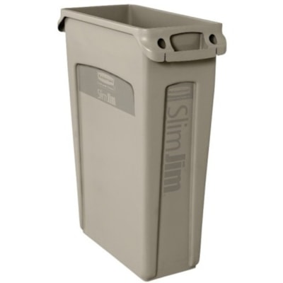 Rubbermaid Slim Jim Waste Container With Vents Channels, 23 Gallons, 30" x 11" x 22" , Beige - 87.06 L Capacity - Rectangular - Durable, Handle - 30" (762 mm) Height x 11" (279.40 mm) Width x 22" (558.80 mm) Depth - Plastic - Beige - 1  