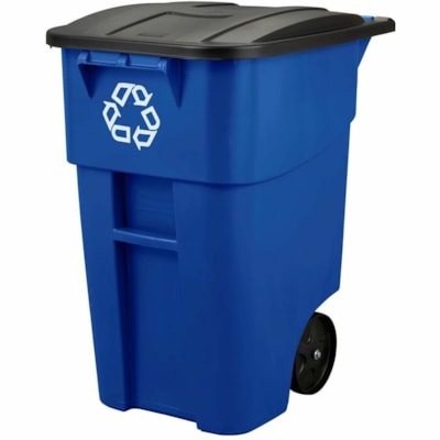 Rubbermaid - Corbeille à papier BRUTE - 189,27 L Capacité - Rectangulaire - Robuste, Roulettes - Plastique - Bleu - 1 chaque CONTENANT AVEC COUVERCLE 
