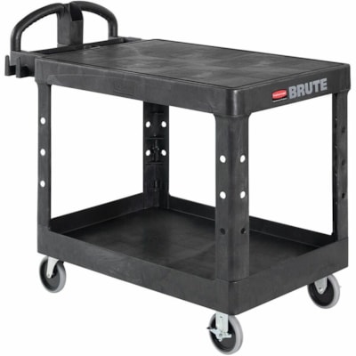 Rubbermaid - Chariot utilitaire FG452500 BLA - 2 Plateau - Rond Poignée - 4 Roulette - 4 po (101,60 mm) Taille de roulette - Mousse structurée, Polymère, Plastique, Polyéthylène - longueur de 43,9 po (1114,30 mm) x largeur de 25,8 po (655,32 mm) x hauteur de 33 po  500 LB. CAPACITY  25-7/8IN.W X  43-7/8IN.L X 33-1/3IN.H  BLAC