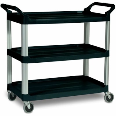 Rubbermaid Commercial - Chariot de service Xtra - 3 Plateau - 300 lb (136077,71 g) Capacité - 4 Roulette - Plastique - Frame Polyéthylène haute densité (HDPE) - Noir GRIS 