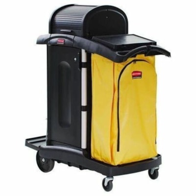 Rubbermaid Commercial Janitorial Cleaning Cart With Doors and Hood - High Security, Black - 4 Casters - 4" (101.60 mm) Caster Size - Plastic, Aluminum - Black, Yellow CART  BLACK 