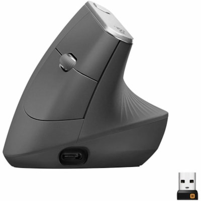 Logitech MX Vertical Advanced Ergonomic Mouse - Optical - Cable/Wireless - Bluetooth/Radio Frequency - Graphite - USB Type C - 4000 dpi - Scroll Wheel - 4 Button(s) - Right-handed - 1 Each ADVANCED ERGONOMIC USB  BLUETOOTH  2.4GHZ