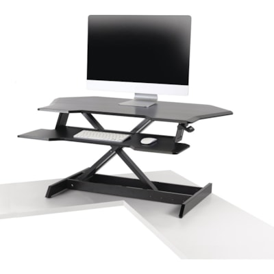 Ergotron WorkFit Corner Standing Desk Converter - Up to 30" Screen Support - 35 lb (15875.73 g) Load Capacity - Desktop, Tabletop - Black - Gas Spring, Lift Mechanism, Keyboard Tray anding Desk Converter - black - Moves without bump