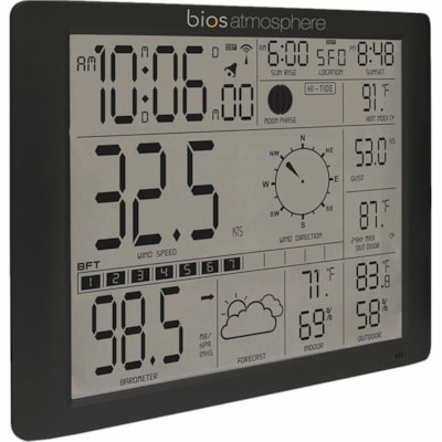 BIOS Weather Jumbo Weather Station - LCD - Weather Station328.08 ft (100000 mm) - Humidity, Temperature, Wind Speed, Wind Direction, Wind Chill, Humidity Index, Heat Index, Atmospheric Pressure - Wall Mountable, Desktop - Gray JUMBO SCREEN 