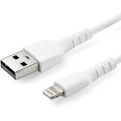 StarTech.com 3 foot/1m Durable White USB-A to Lightning Cable, Rugged Heavy Duty Charging/Sync Cable for Apple iPhone/iPad MFi Certified - Aramid fiber shelters heavy duty lightning cable from stress of bends/twists - White durable strong rugged USB-A to Lightning charger cable - Strain relief for 1 ING CABLE 