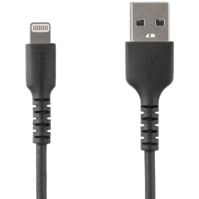 StarTech.com 3 foot/1m Durable Black USB-A to Lightning Cable, Rugged Heavy Duty Charging/Sync Cable for Apple iPhone/iPad MFi Certified - Aramid fiber shelters heavy duty lightning cable from stress of bends/twists - Black durable strong rugged USB-A to Lightning charger cable - Strain relief for 1 ING CABLE 