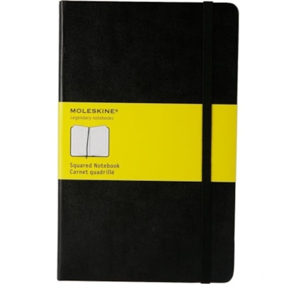 Moleskine Squared Notebook - Large - Quad Ruled Front Ruling - 8.27" (210 mm) Height x 5.12" (130 mm) Width - Cardboard Cover - Rounded Corner, Acid-free, Bookmark, Elastic Closure, Expandable Pocket BLACK  5  X 8    GRID PAGES HARD COVER  ACID FREE PAPER