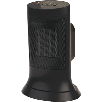 Honeywell Digital Compact Heater - Ceramic - Electric - Electric - 2 x Heat Settings - Room - Tower - Black OSCILLATING 12" MINI TOWER 4 PRE-SET TEMP. THERMOSTAT