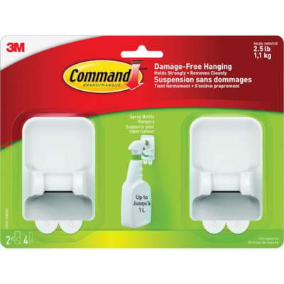 Command Spray Bottle Hangers - 2.50 lb (1133.98 g) Capacity - for Bottle, Drywall, Glass, Kitchen, Laundry Room, Metal, Paint, Tile, Wood - White - 2 / Pack 17009-HW2EF  2 PER PACK 