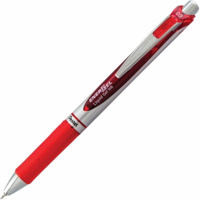 EnerGel - Stylo à encre gel EnerGel RTX - 0,3 mm (0,01 po) Pointe de stylo - Rechargeable - Rétractable - Ink Rouge - Encre liquide à base de gel - Barrel Métal - 1 chaque PENTEL  RETRACTABLE  12/BOX 
