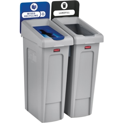 Rubbermaid Commercial Slim Jim Recycling Station - 2-Stream - Hinged Lid - 23 gal (87064.47 mL) Capacity - Rectangular - Recyclable, Hinged Lid - Resin - Gray - 1 Each RECYCING STATION LANDFILL/MIXED RECYCLING