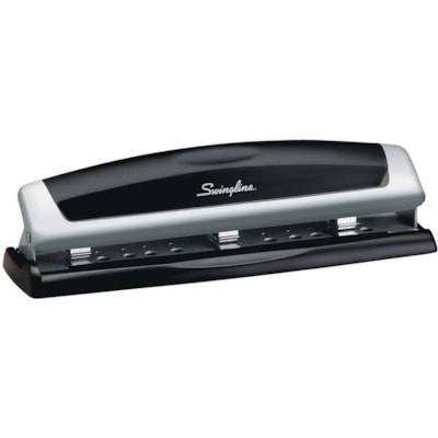 Swingline Precision Pro Manual Hole Punch - 3, 2 Punch Head(s) - Metal - Black, Silver PUNCH  PUNCHES UP TO 10 SHEETS SILVER FINISH  90 DAY WARRANTY