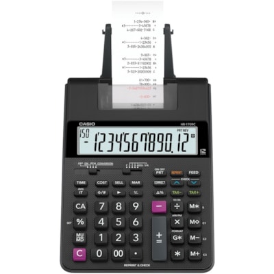 Casio HR-170RC Printing Calculator - Dual Color Print - 2 lps - Dual Power, Two-color Printing - 2.25" (57.15 mm) - 12 Digits - LCD - AC Supply/Battery Powered - 4 x AA - 2.6" (65.09 mm) Height x 6.5" (165.10 mm) Width x 11.6" (295.27 mm) Depth - Black - Desktop COMPACT 150 STEP CHECK & EDIT 2.0 LPS 2.25" PAPER  2 COLOUR