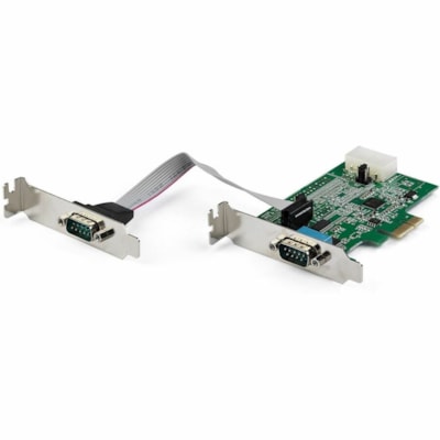 StarTech.com 2-port PCI Express RS232 Serial Adapter Card - PCIe Serial DB9 Controller Card 16950 UART - Low Profile - Windows and Linux - 2-port PCI Express RS232 serial controller card w/16950 UART/ASIX AX99100 - Bi-directional speeds 921.6Kbps/port | 256 byte FIFO | 9th data bit - Pin 9 pwr out 5 l controller card w/16950 UART /ASIX AX99100 - Bi-d