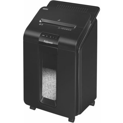Fellowes - Destructeur de papier AutoMax 100M - Destructeur non-continu - Microcoupe - 100 Par passage - pour déchiquetage Papier, Agrafes, Carte de crédit, Trombone - 0,2 po (3,97 mm) x 0,4 po (9,92 mm) Taille de déchiquetage - P-4 - 1,60 po/s (40,64 mm/s) - 8,6 po (218,95 mm)  DéTRUIRE JUSQU à 100 FEUILLES CORBEILLE AMOVIBLE DE 8.5 GAL.