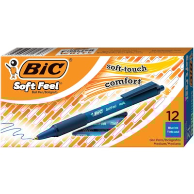 BIC Soft Feel Blue Retractable Ballpoint Pens, Medium Point (1.0mm), 12-Count Pack, Blue Pens With Soft-Touch Comfort Grip - 1 mm (0.04") Medium Pen Point - Retractable - Blue Ink - 12 / Box BIC DISPOSABLE SOFT FEEL 