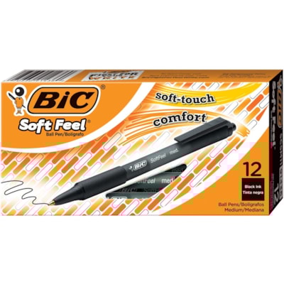BIC Soft Feel Black Retractable Ballpoint Pens, Medium Point (1.0mm), 12-Count Pack, Black Pens With Soft-Touch Comfort Grip - 1 mm (0.04") Medium Pen Point - Retractable - Black Ink - 12 / Box BIC DISPOSABLE SOFT FEEL 