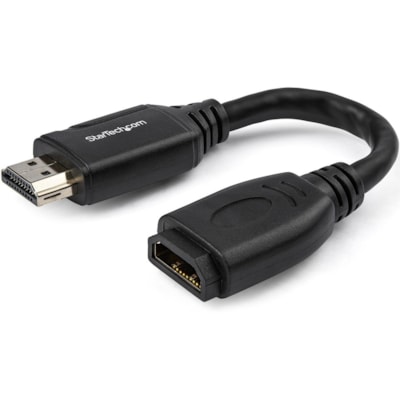 StarTech.com 6"/15cm HDMI Port Saver Cable, 4K 60Hz High Speed HDMI 2.0 Extension Cable with Ethernet, HDMI Male to Female Extension Cord - 6in short high speed HDMI 2.0 extension cable with Ethernet; 4K 60Hz (up to 4096x2160p)/UHD/HDR10/32ch Audio - 30AWG HDMI port saver cable/Nylon 6/6 connector p  CABL 