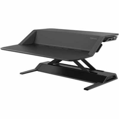 Fellowes Lotus Multipurpose Desktop Riser - 35 lb (15875.73 g) Load Capacity - 5.50" (139.70 mm) Height x 32.70" (830.58 mm) Width x 24.20" (614.68 mm) Depth - Desk - Plastic, Steel - Black - For Workstation, Tablet, Smartphone, Accessories, Keyboard - Sit-stand, Ergonomic Handle, Cable Management  Workstation 