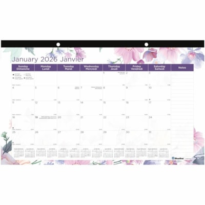 Blueline 2026 12-Months Monthly Desk Pad/Calendar - January to December - 17-3/4" x 10-7/8 - Passion Collection - Bilingual - Monthly, Yearly - 12 Month - January 2026 to December 2026 - 1 Month Single Page Layout - 17 3/4" (450.85 mm) x 10 7/8" (276.23 mm) Sheet Size - 2 x Holes - Desk Pad - Clear   