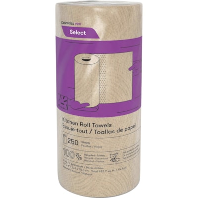 Cascades PRO - Essuie-tout K251 - 2 Pli - largeur de 11 po (279,40 mm) x longueur de 8 po (203,20 mm) - 250 Feuilles/Rouleau - Nature - 12 / Carton NATURAL  250 SHEET/ROLL 12 ROLLS/CASE 100% RECYCLED