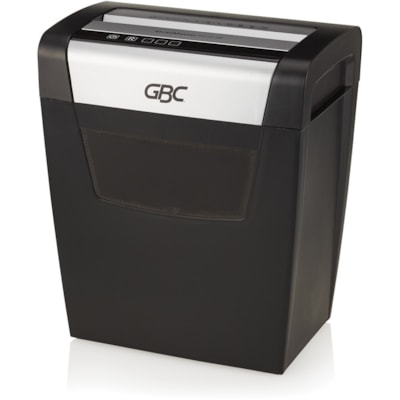 GBC ShredMaster PX10-06 Super Cross-Cut Paper Shredder - Non-continuous Shredder - Super Cross Cut - 10 Per Pass - for shredding Staples, Paper Clip - P-4 - 1.18 in/s (29.97 mm/s) - 9" (228.60 mm) Throat - 6 Minute Run Time - 22.71 L Wastebin Capacity - Black, Chrome P-4.9"THROAT.6GAL.FRONT FACING 6MINSON/60MINSOFF.
