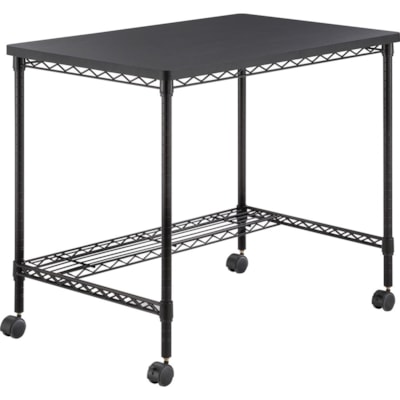 Safco Mobile Wire Desk - Melamine, Black Top - 35.8" (908.05 mm) Table Top Width x 24" (609.60 mm) Table Top Depth - 30.8" (781.05 mm) Height - Assembly Required - Black - 1 Each BLACK 