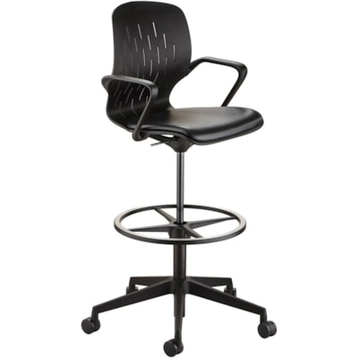 Safco Shell Extended-Height Chair - Black Vinyl Seat Color - Plastic Seat Material - Black Back Color - Plastic Back Material - 5-star Base - 1 Each BLACK 