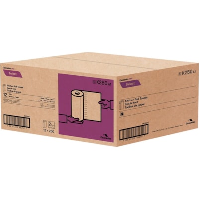 Cascades PRO - Essuie-tout Select - 2 Pli - largeur de 8 po (203,20 mm) x longueur de 11 po (279,40 mm) - 250 Feuilles/Rouleau - Blanc - Fibre - 12 / Carton WHITE  250 SHEETS/ROLL 12 ROLLS/CASE 100% RECYCLED