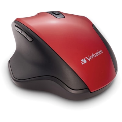 Verbatim Silent Ergonomic Wireless Blue LED Mouse - Red - Blue LED/Optical - Wireless - Radio Frequency - 2.40 GHz - Red - USB - 1600 dpi - 6 Button(s) - 1 Each RED 