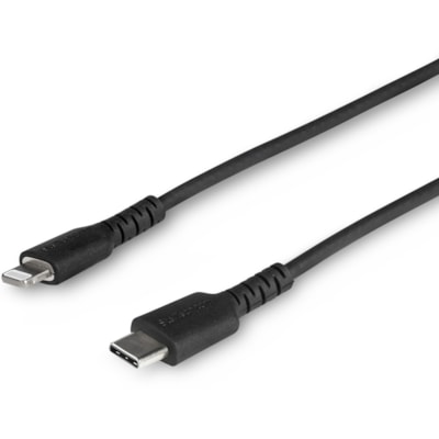 StarTech.com 3 foot/1m Durable Black USB-C to Lightning Cable, Rugged Heavy Duty Charging/Sync Cable for Apple iPhone/iPad MFi Certified - Aramid fiber shelters heavy duty lightning cable from stress of bends/twists - Black durable strong rugged USB-C to Lightning charger cable - Strain relief for 1  CABL 