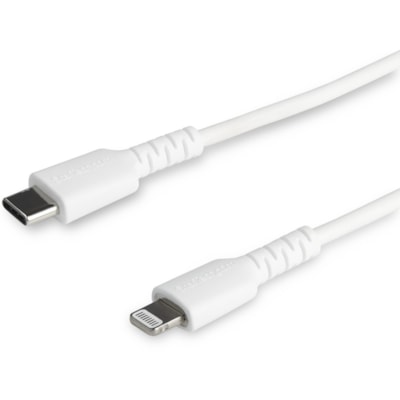 StarTech.com 3 foot/1m Durable White USB-C to Lightning Cable, Rugged Heavy Duty Charging/Sync Cable for Apple iPhone/iPad MFi Certified - Aramid fiber shelters heavy duty lightning cable from stress of bends/twists - White durable strong rugged USB-C to Lightning charger cable - Strain relief for 1  CABL 