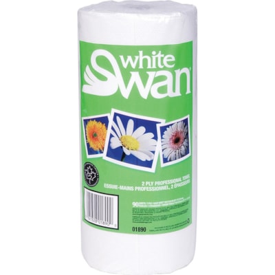 White Swan - Essuie-tout Professionnel - 2 Pli - largeur de 8,60 po (218,44 mm) x longueur de 10,90 po (276,86 mm) - Blanc - Papier - 90 - 1 / Rouleau SUPER ABSORBANT  90FEUIL./ROUL PAPIER 100% RECYCLÉ