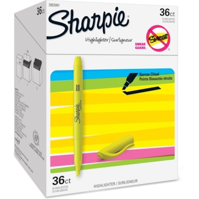 Sharpie Highlighter - Chisel Marker Point - Fluorescent Yellow Ink - 36 / Box HIGHLIGHTER  CHISEL TIP 