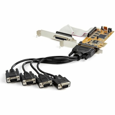 StarTech.com 8-Port PCI Express RS232 Serial Adapter Card, PCIe to DB9 Controller 16C1050 UART, Low Profile, 15kV ESD, Windows Only, TAA - 8-Port PCI Express RS232 serial adapter card 16C1050 UART 15kV ESD; Low Profile - Bi-directional speed 921.6Kbps/port|256byte FIFO - Controller card; Pin 9 power  CTLR 