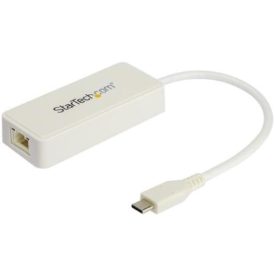 StarTech.com USB C to Gigabit Ethernet Adapter with USB A Port - White 1Gbps NIC USB 3.0/3.1 Type C to RJ45 Port/LAN Network Adapter TB3 - USB C Gigabit Ethernet adapter securely connects to wired network (LAN) using RJ45 on USB C or Thunderbolt 3 device - White USB C NIC adds extra USB 3.1 Type-A P  CTLR 